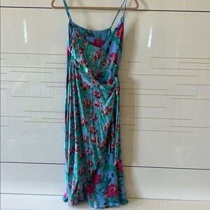 Zara Blue Floral Dress with Pink and Green Accents